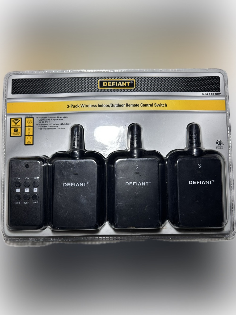 Defiant 3-Pack Wireless Indoor/Outdoor Remote Control Switch New